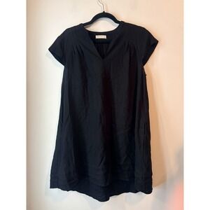 4 Our Dreamers Black Linen Blend Tunic Dress Pockets Small Boho Lagenlook